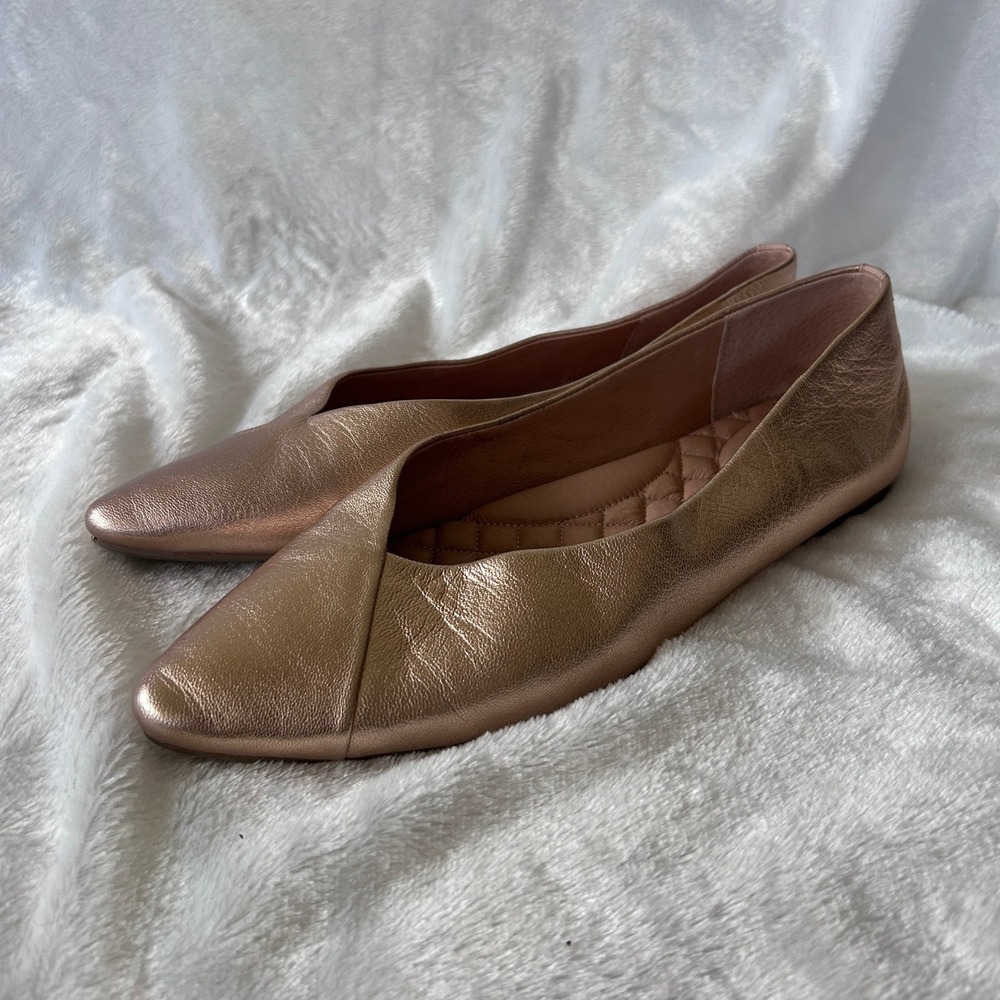 Birdies The Swan Flats Womens 12 Rose Gold Metallic Leather Pointed Toe Elegant